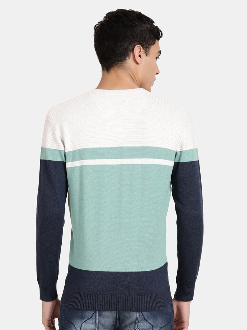 V Neck Full Sleeve Ocean Wave Color Blocked Pullover