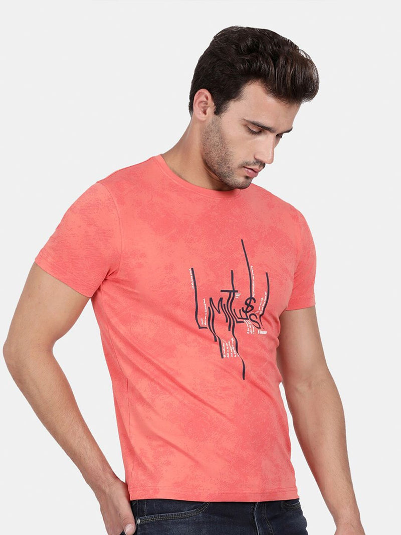 T-Base Men Orange Typography Printed T-Shirt