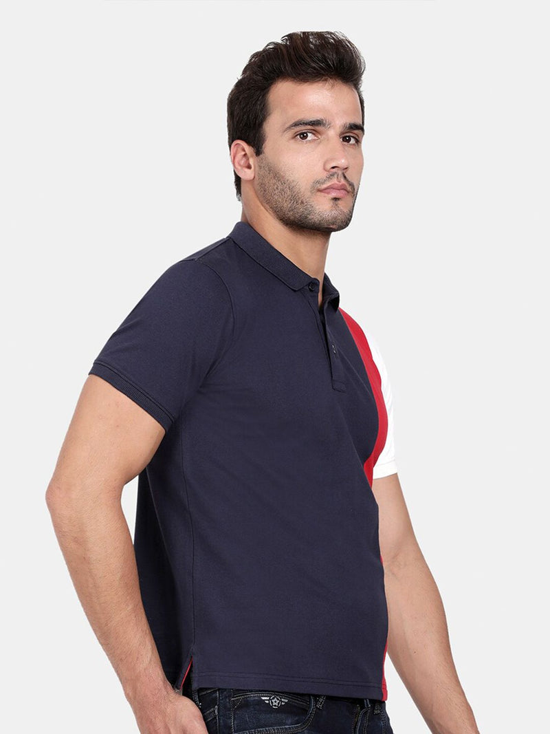 T-Base Men Blue & Mood Indigo Colourblocked Henley Neck T-Shirt