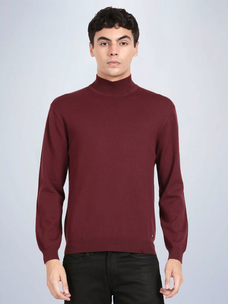 High Neck Port Wine Full Sleeve Pullover