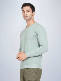 V Neck Pista Melange  Full Sleeve Pullover