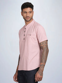 Half Sleeve Dusty Rose Cotton Kurta Linen Shirt