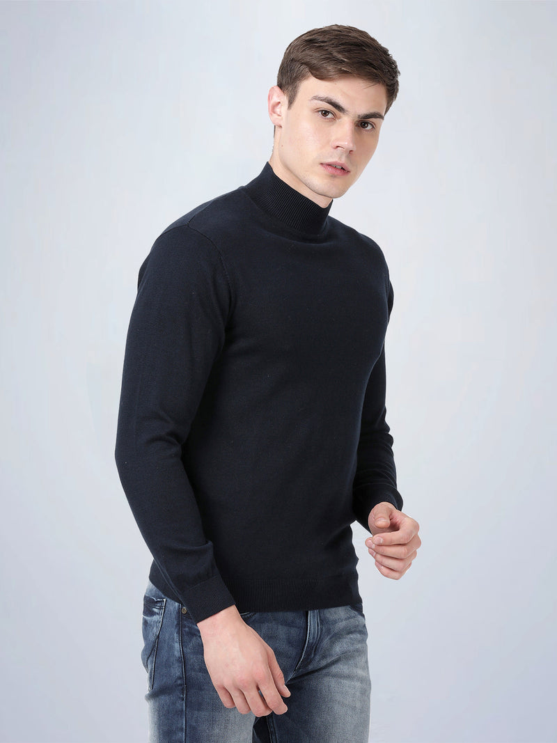 High Neck Navy Full Sleeve Pullover