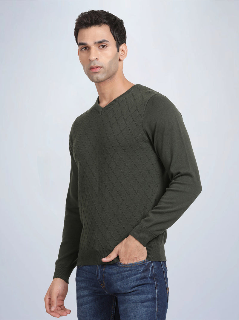 V Neck Rifle Green Full Sleeve Pullover