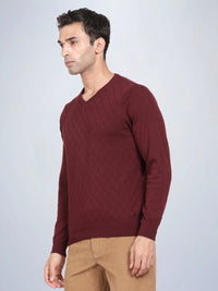 V Neck Wine Full Sleeve Pullover