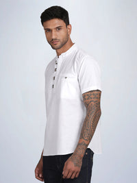 Half Sleeve White Cotton Kurta Linen Shirt