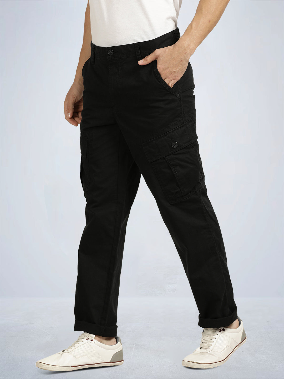 Black Solid Cargo Pants