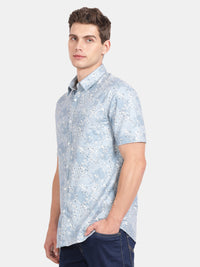 HALF SLEEVE COTTON LINEN PRINTED SHIRT