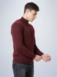 High Neck Wine Full Sleeve Pullover