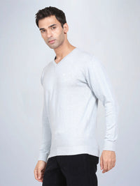 V Neck Sky Blue Melange Full Sleeve Pullover