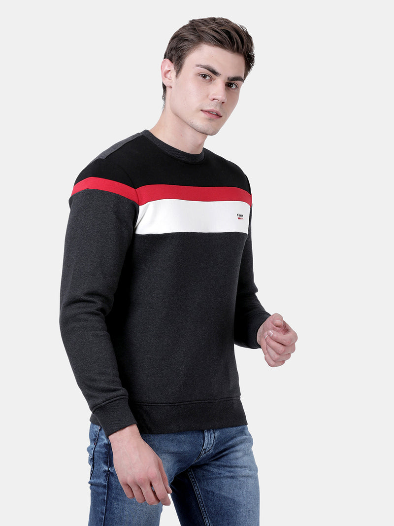 T-Base Men Black Striped Sweatshirt