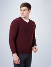 V Neck Lambswool Wine Full Sleeve Pullover