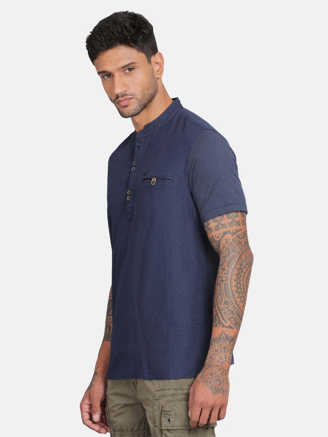 HALF SLEEVE COTTON LINEN HYBRID KURTA SHIRT