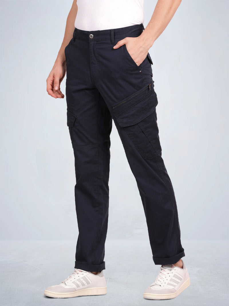 Navy Solid Cargo Pants