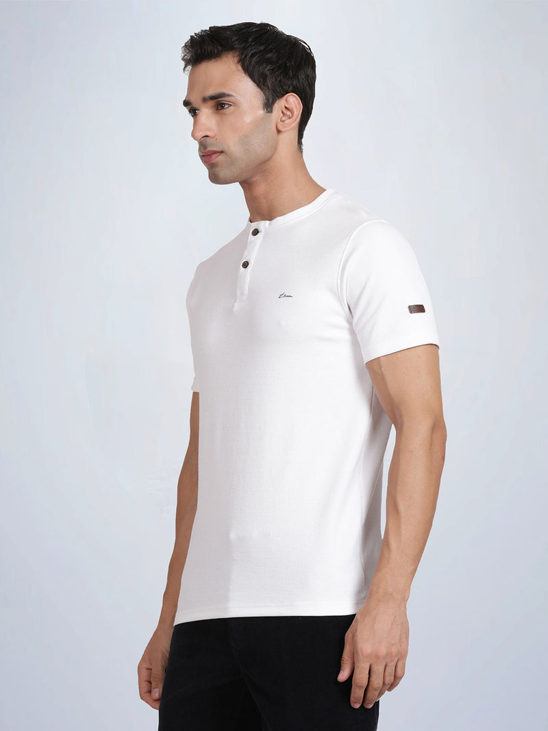 Half Sleeve Broken White Henley T-Shirt