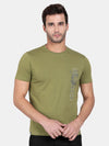 T-Base Men Green Typography Applique T-Shirt