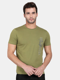 T-Base Men Green Typography Applique T-Shirt