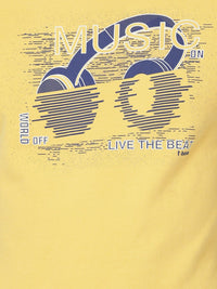 T-Base Men Yellow Printed Round Neck Cotton Pure Cotton T-Shirt