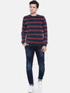 T-Base Men Blue & Maroon Striped Sweater