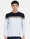 Crew Neck Full Sleeve Aqua Melange Color Blocked Pullover