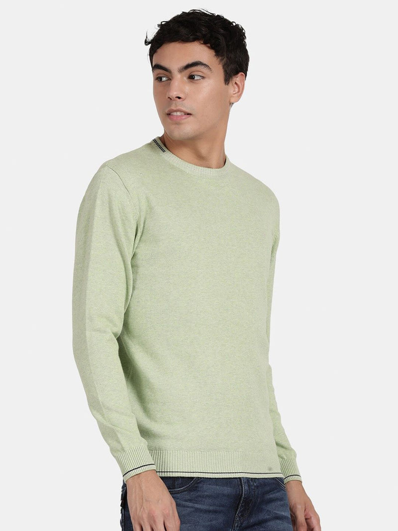 Crew Neck Meadow Green Melange Full Sleeve Pullover