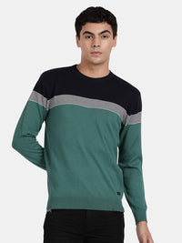 Crew Neck Full Sleeve Alpine Green Color Blocked Pullover