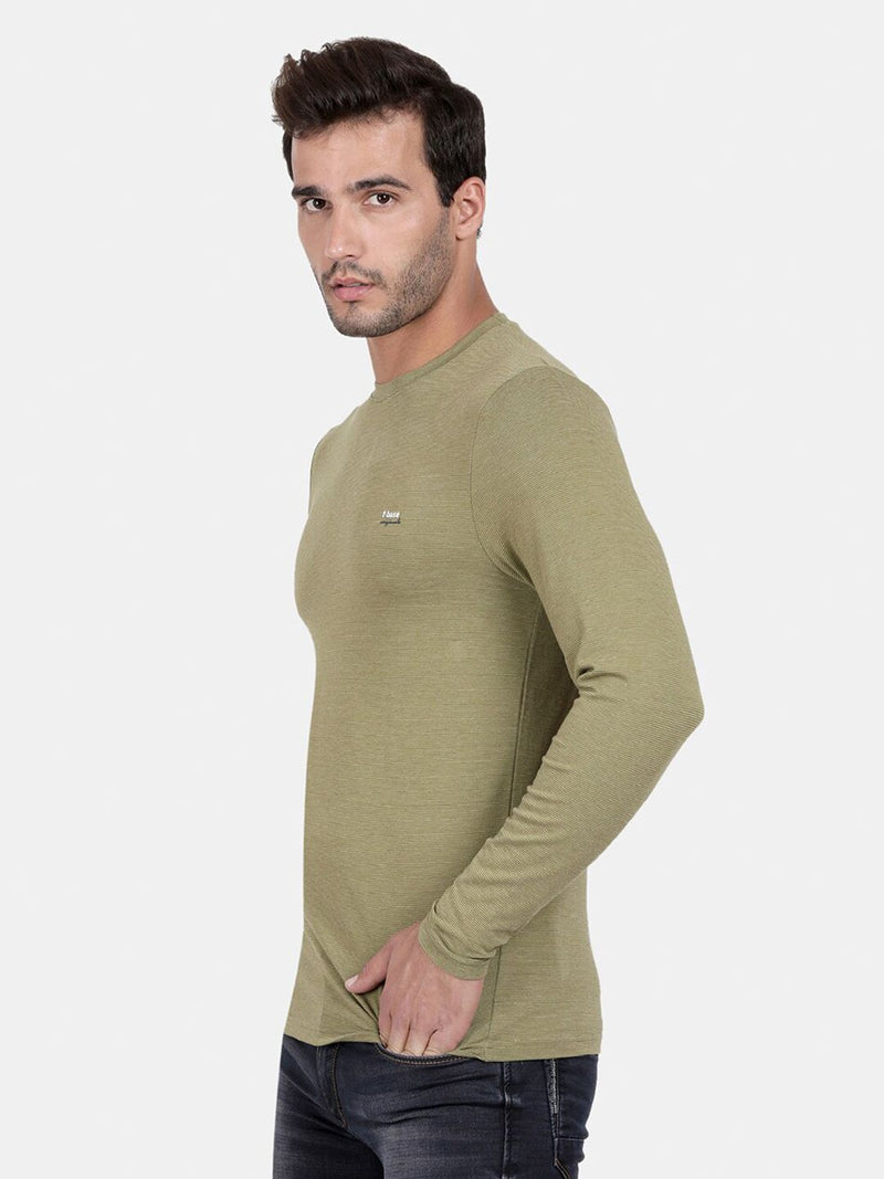 T-Base Men Olive Green Solid Slim Fit Cotton T-Shirt