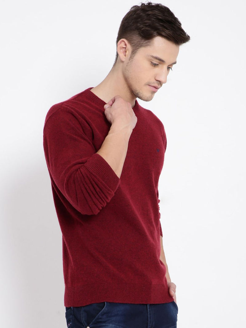 T-Base Men Red Solid Pullover Sweater