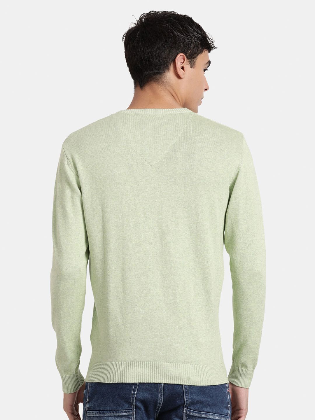 V Neck Meadow Green Melange Full Sleeve Pullover