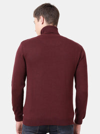 T-Base Men Maroon Turtle Neck Cotton Pullover