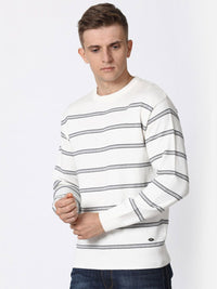 T-Base Men Off White & Black Striped Cotton Pullover