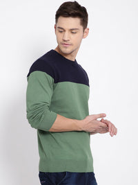 T-Base Men Green & Navy Blue Colourblocked Pullover Sweater