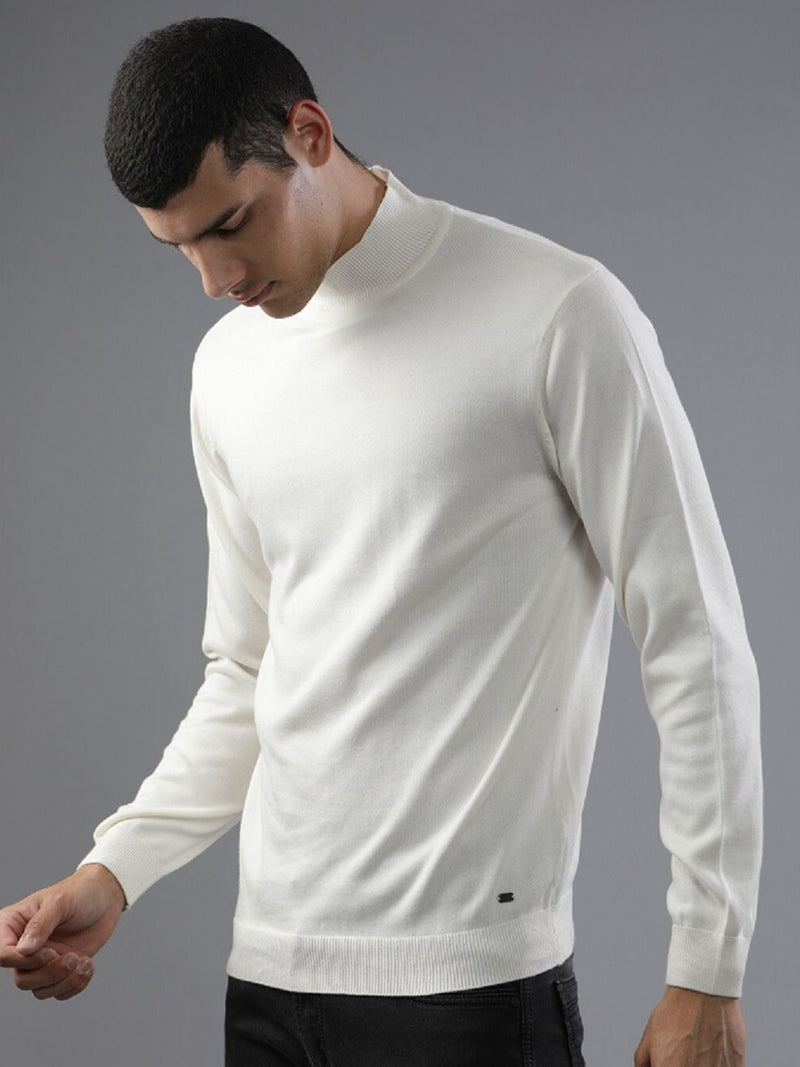 High Neck Off White Full Sleeve Pullover