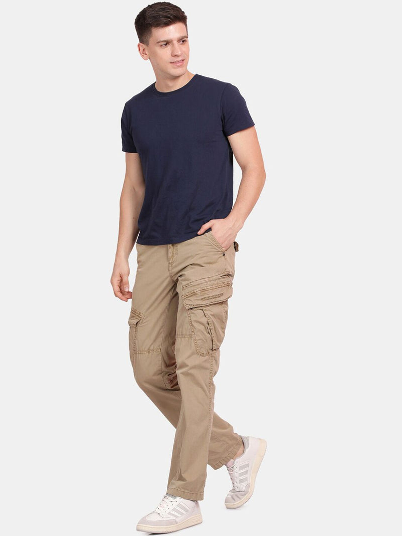 T-Base Men Regular Fit Mid-Rise Cotton Cargos Trousers