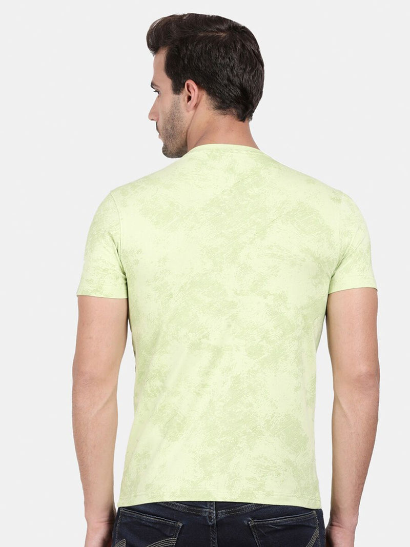 T-Base Men Green Floral Printed T-Shirt