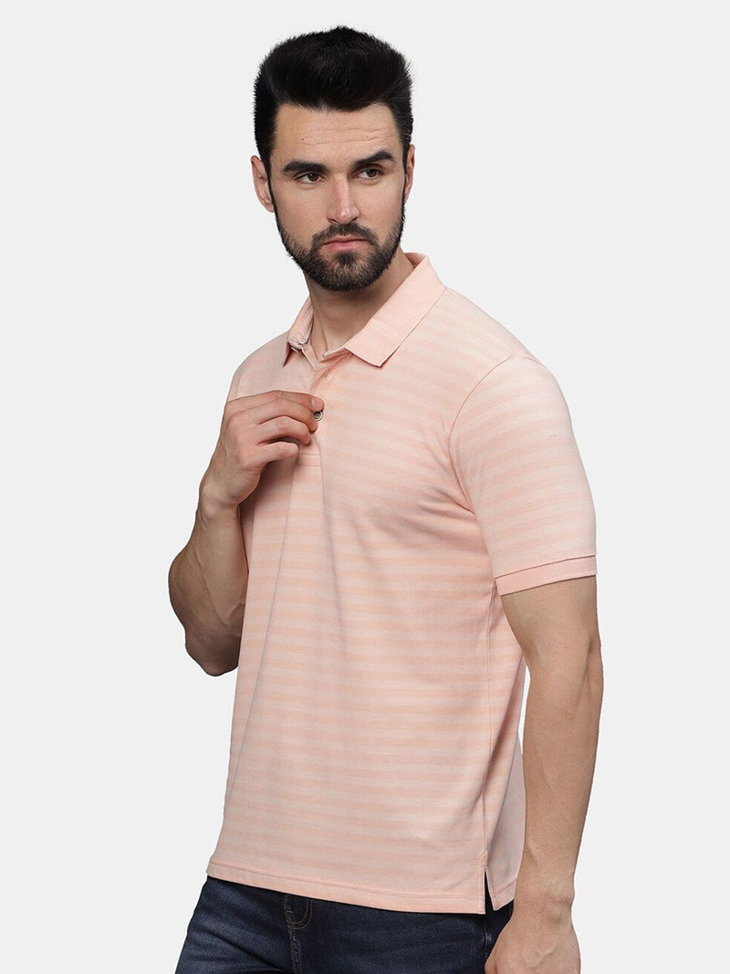 T-Base Men Striped Polo Collar Pockets T-Shirt