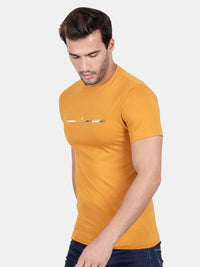 T-Base Men Yellow Striped Slim Fit Cotton T-Shirt