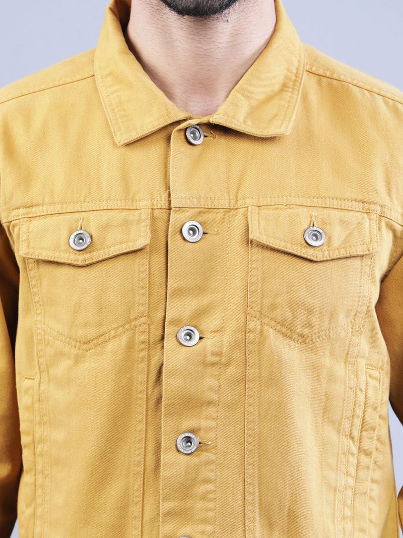 t-base Men Mustard Solid Denim Jacket