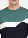 T-Base Colourblocked Round Neck Cotton Pullover Sweater