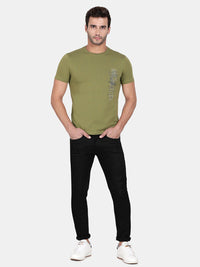 T-Base Men Green Typography Applique T-Shirt