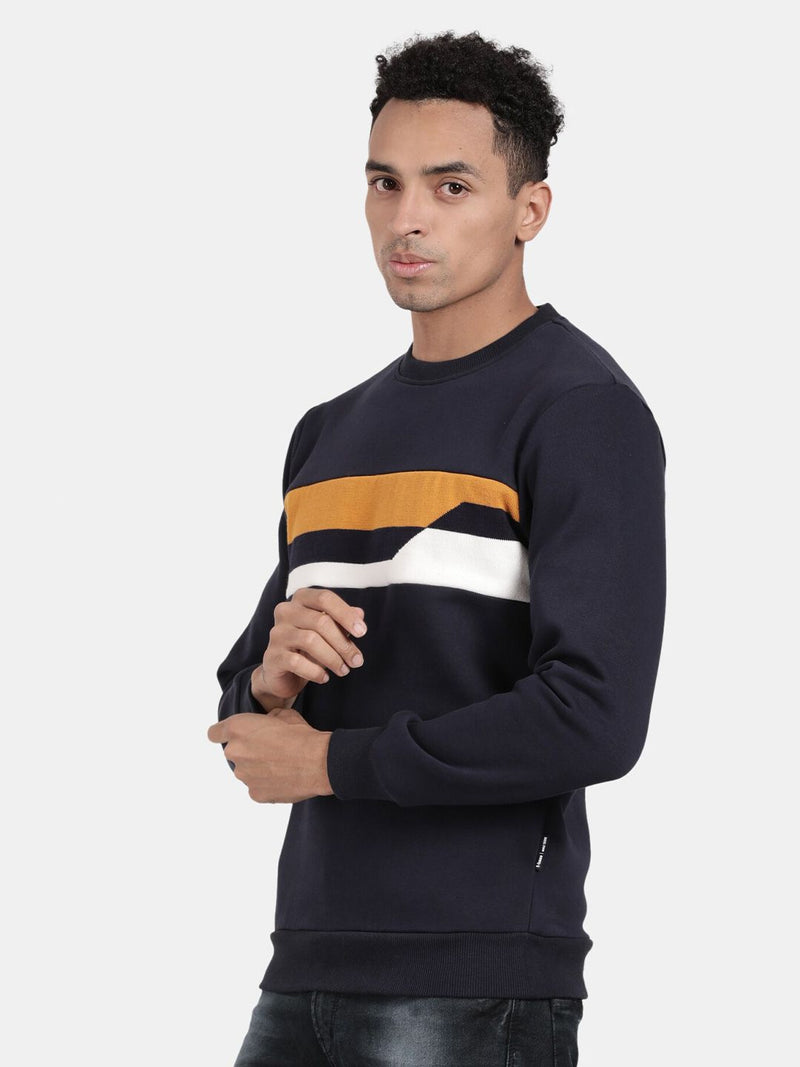 T-Base Striped Round Neck Pullover Sweatshirt