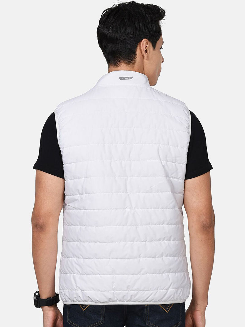 t-base Men White Black Colourblocked Lightweight Puffer Jacket