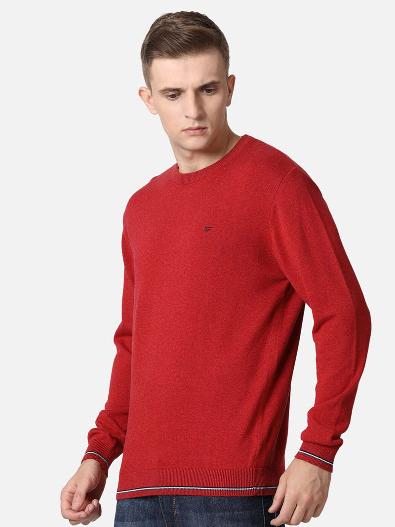 T-Base Men Red Solid Cotton Pullover