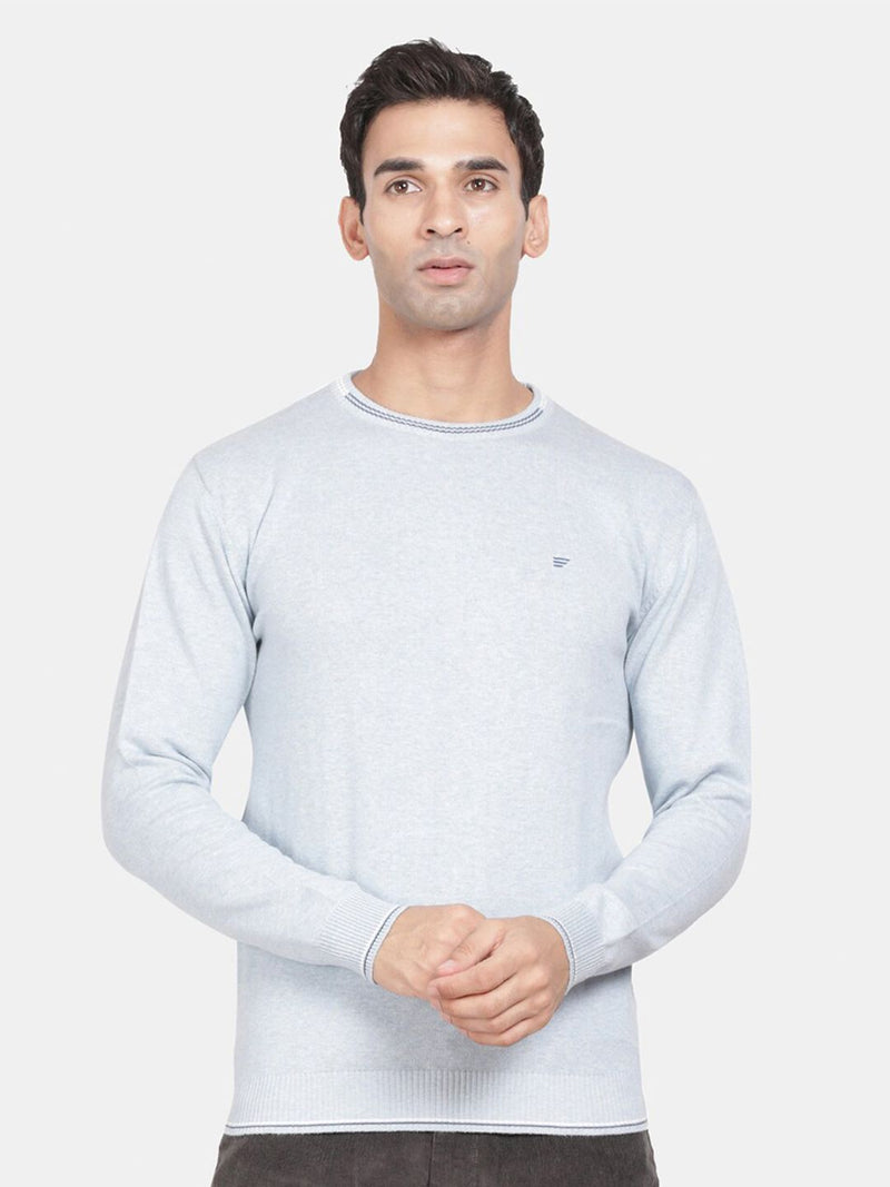 T-Base Round Neck Ribbed Hem Cotton Pullover Sweaters