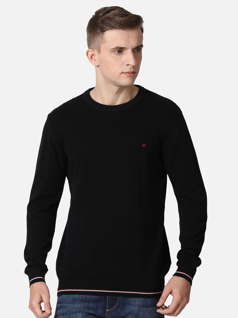 T-Base Men Black Solid Cotton Pullover