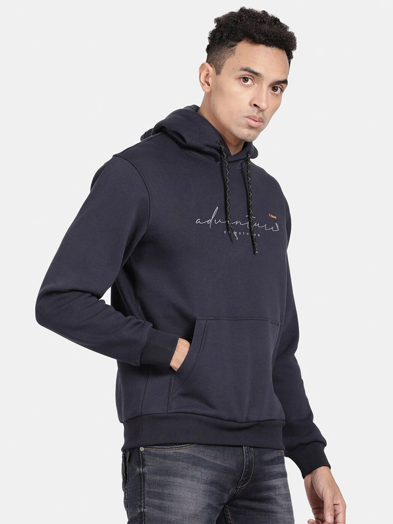 T-Base Typography Printed Hooded Cotton Sweatshirt