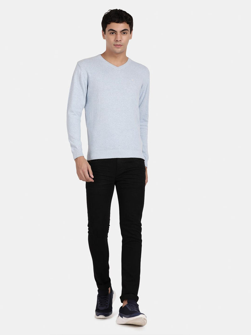 T-Base Men Solid V-Neck Cotton Pullover