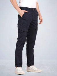 Navy Solid Cargo Pants