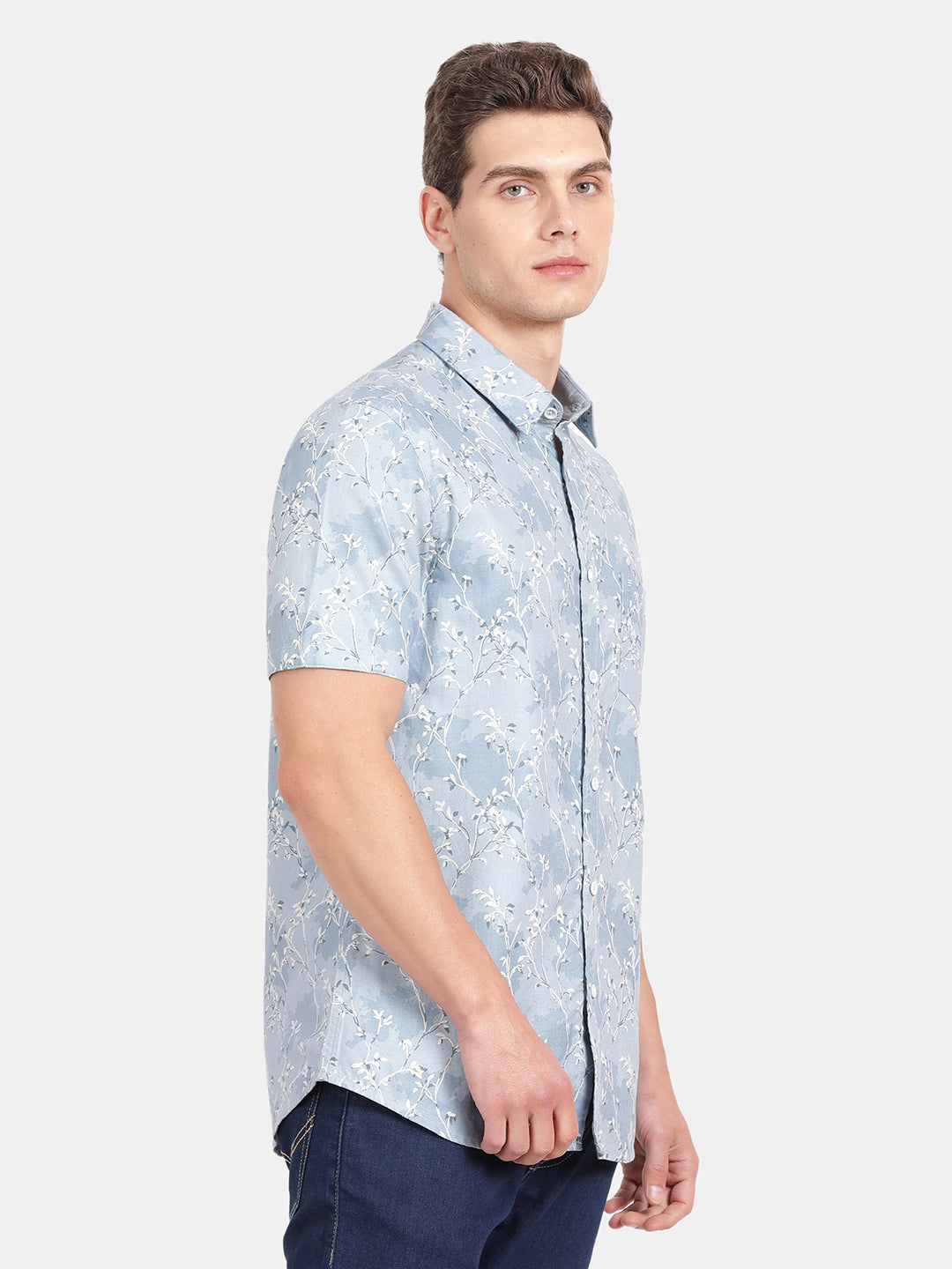 HALF SLEEVE COTTON LINEN PRINTED SHIRT