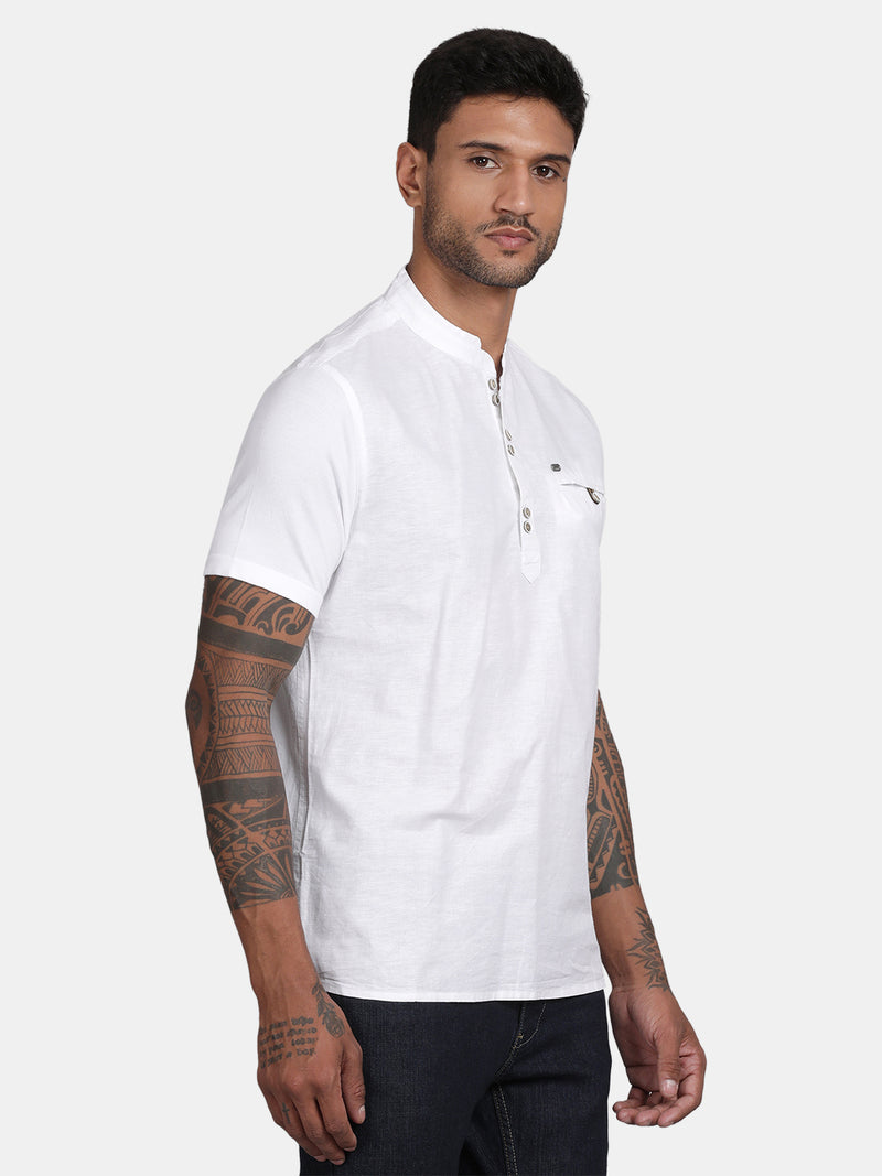 HALF SLEEVE COTTON LINEN HYBRID KURTA SHIRT